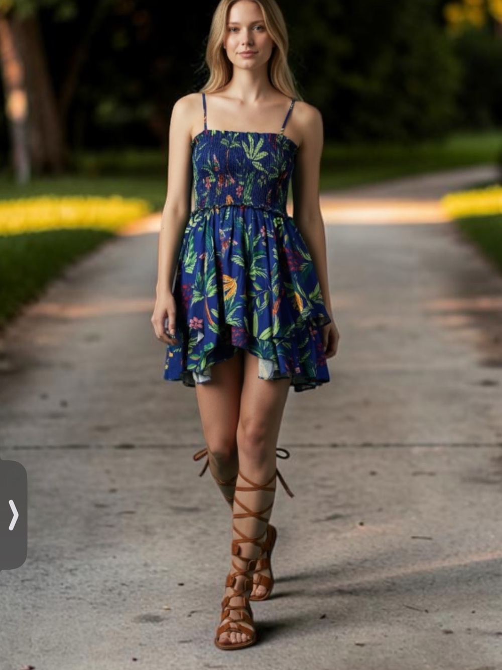 Blue Floral Smocked Sundress - Women